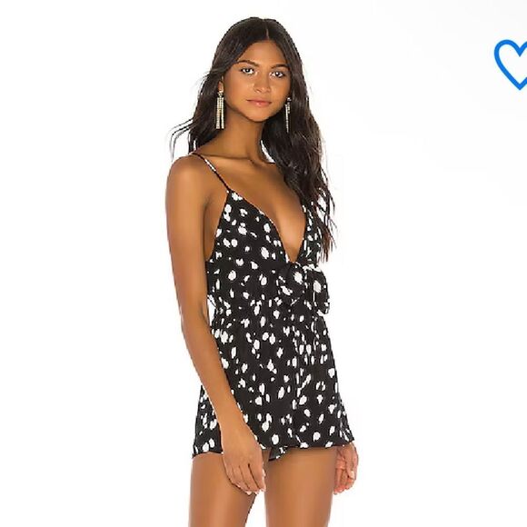 Superdown
shelby front tie romper Black White Polka Dot jumpsuit Revolve XL - Picture 2 of 8